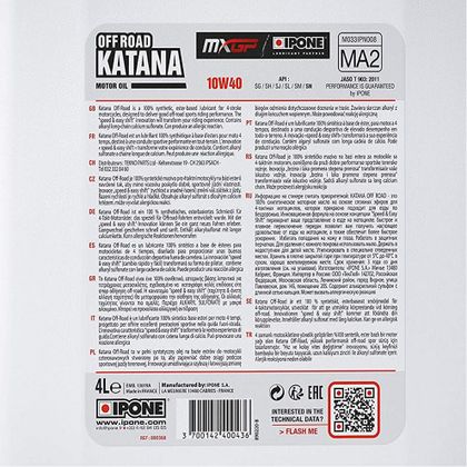 Huile moteur Ipone KATANA OFF-ROAD - 10W40 100% synthése - 4 LITRES Universel
