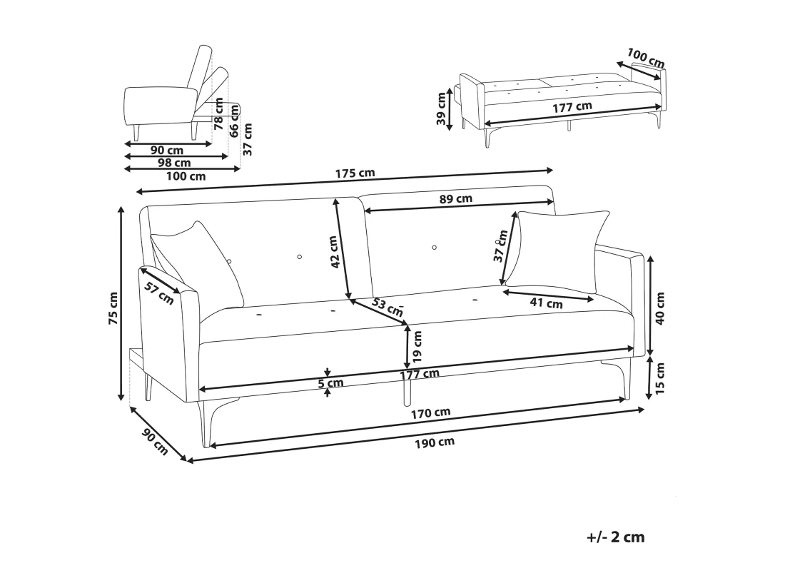 Canapé convertible 3 places en tissu beige LUCAN