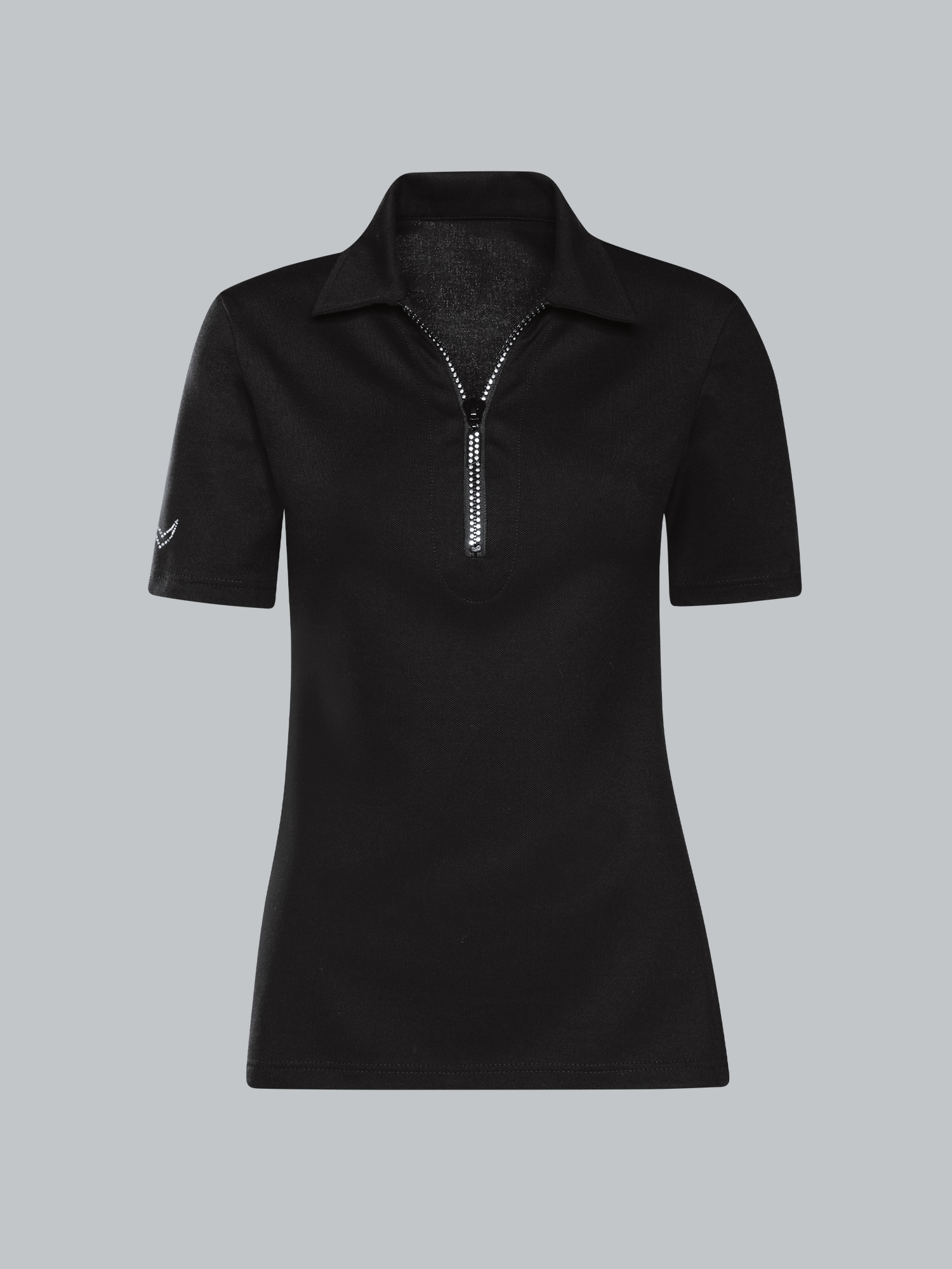 Slim Fit Poloshirt mit Kristallsteinen Schwarz