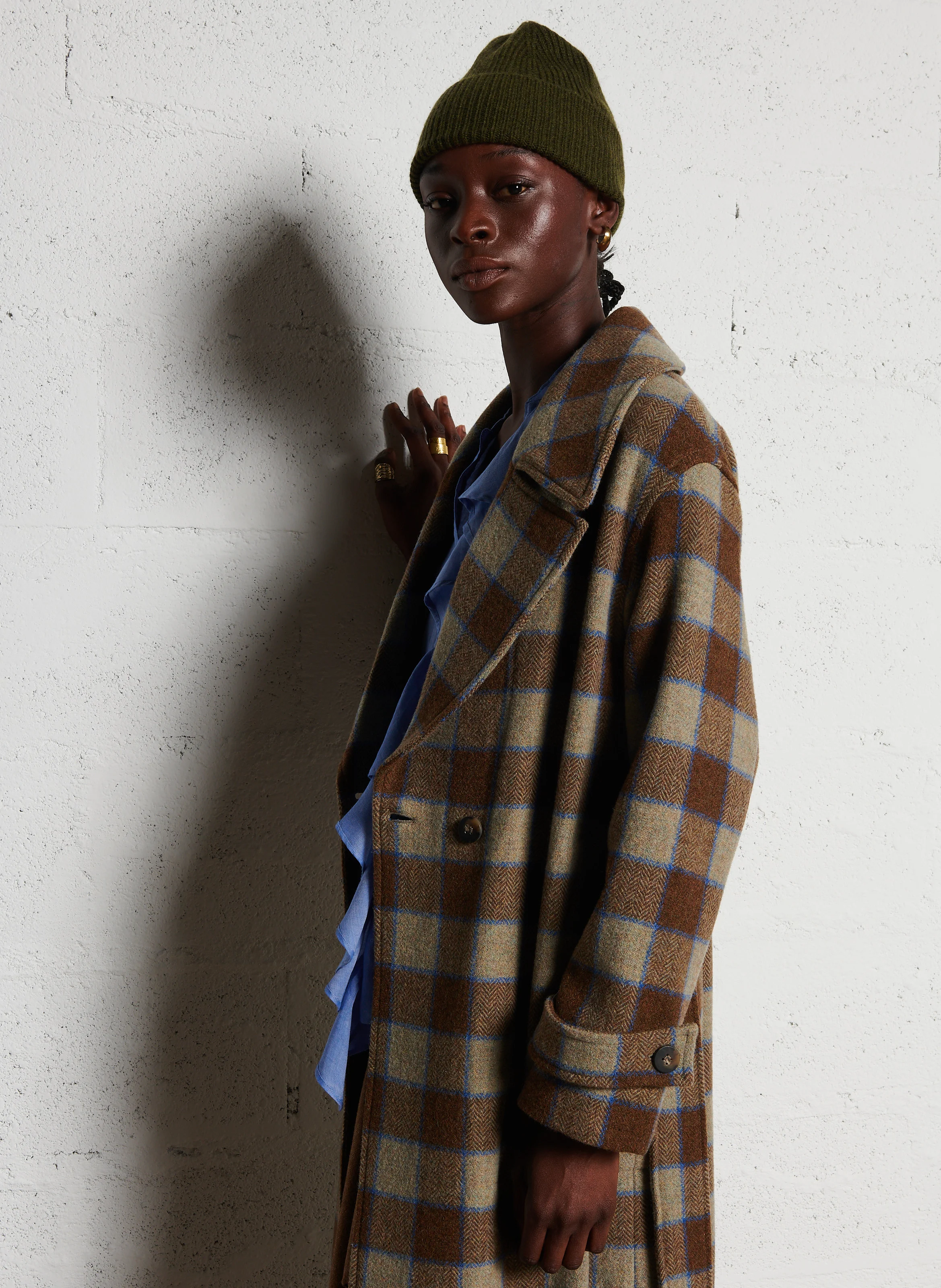 MALACO - Manteau col tailleur ample en laine à carreaux | Gris