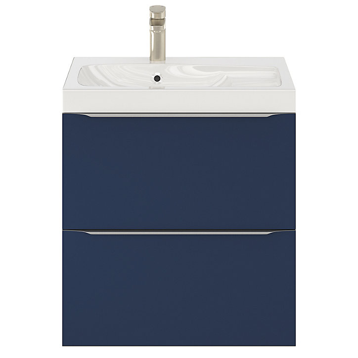 Ensemble salle de bains l.60 cm meuble à suspendre Imandra bleu nuit mat + plan vasque résine blanc