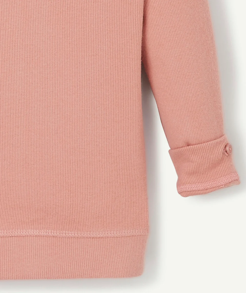 LE T-SHIRT ÉVOLUTIF CÔTELÉ VIEUX ROSE EN COTON PIMA