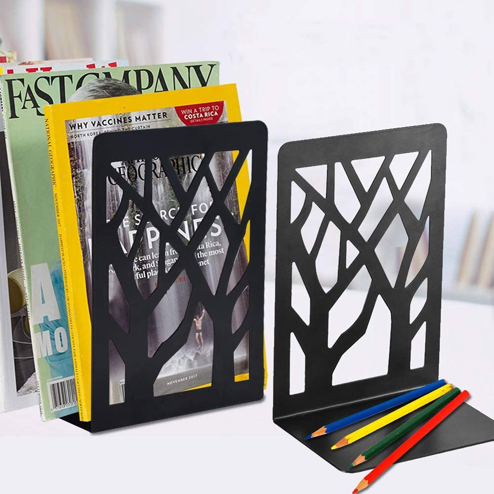 (4er Set) Metall Buch Stütze Baum Design Buchhalter - Schwarz
