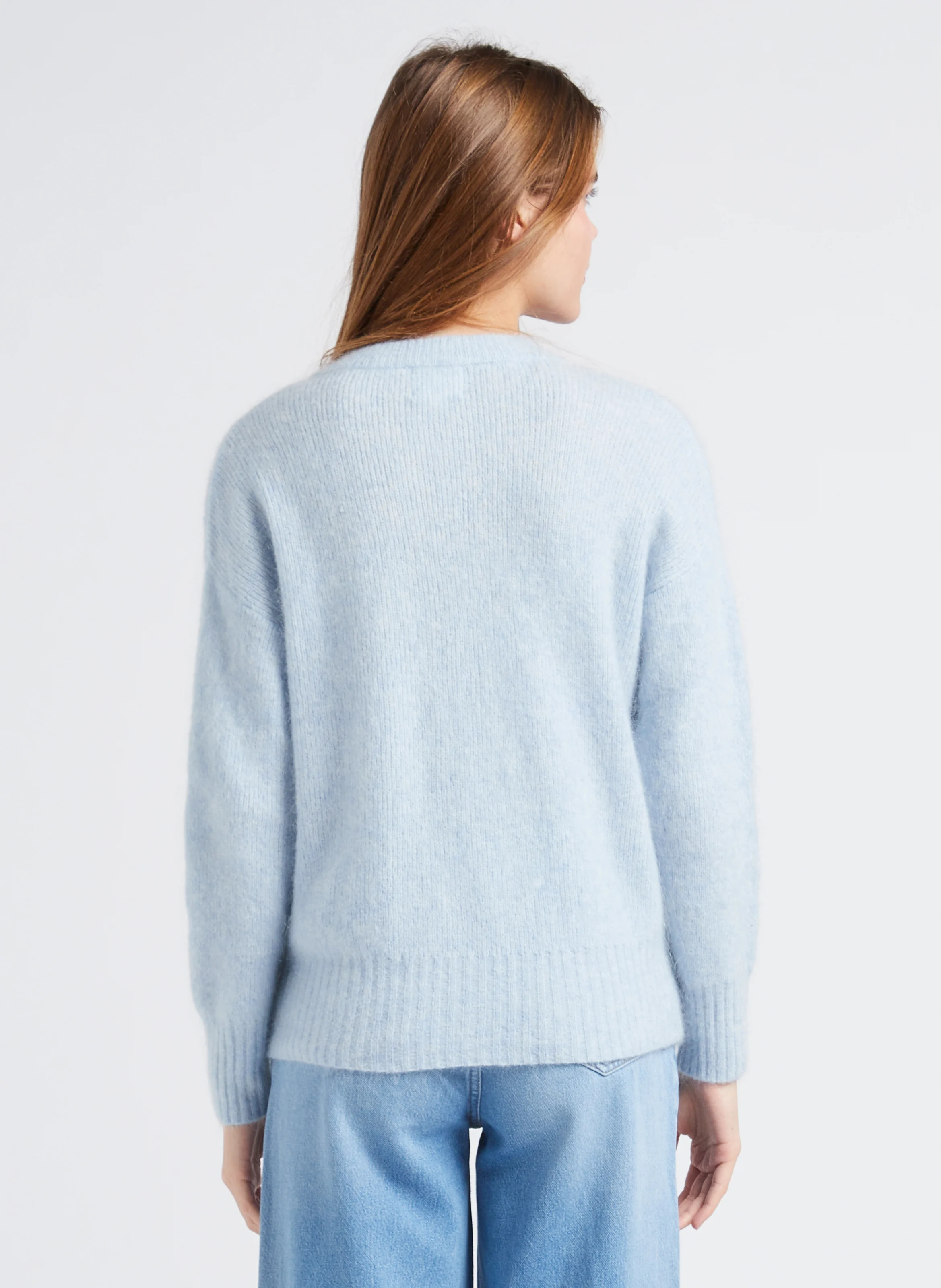 LOU - Gilet droit col rond en mohair mélangé | Bleu