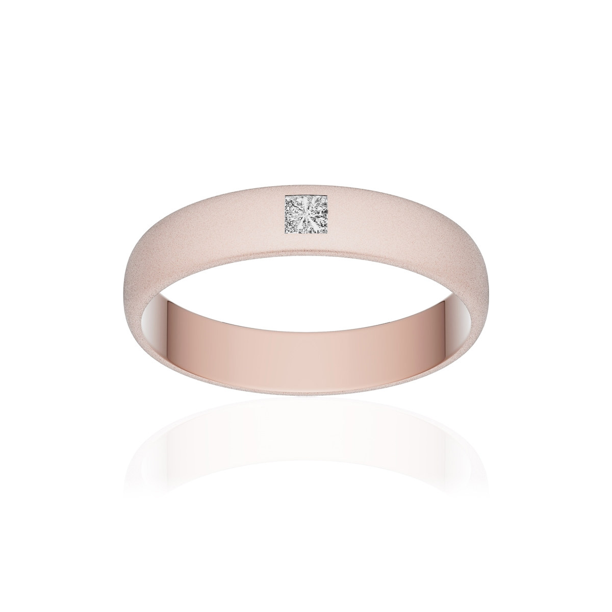 Alliance or 375 rose sablé demi-jonc 4mm diamant princesse