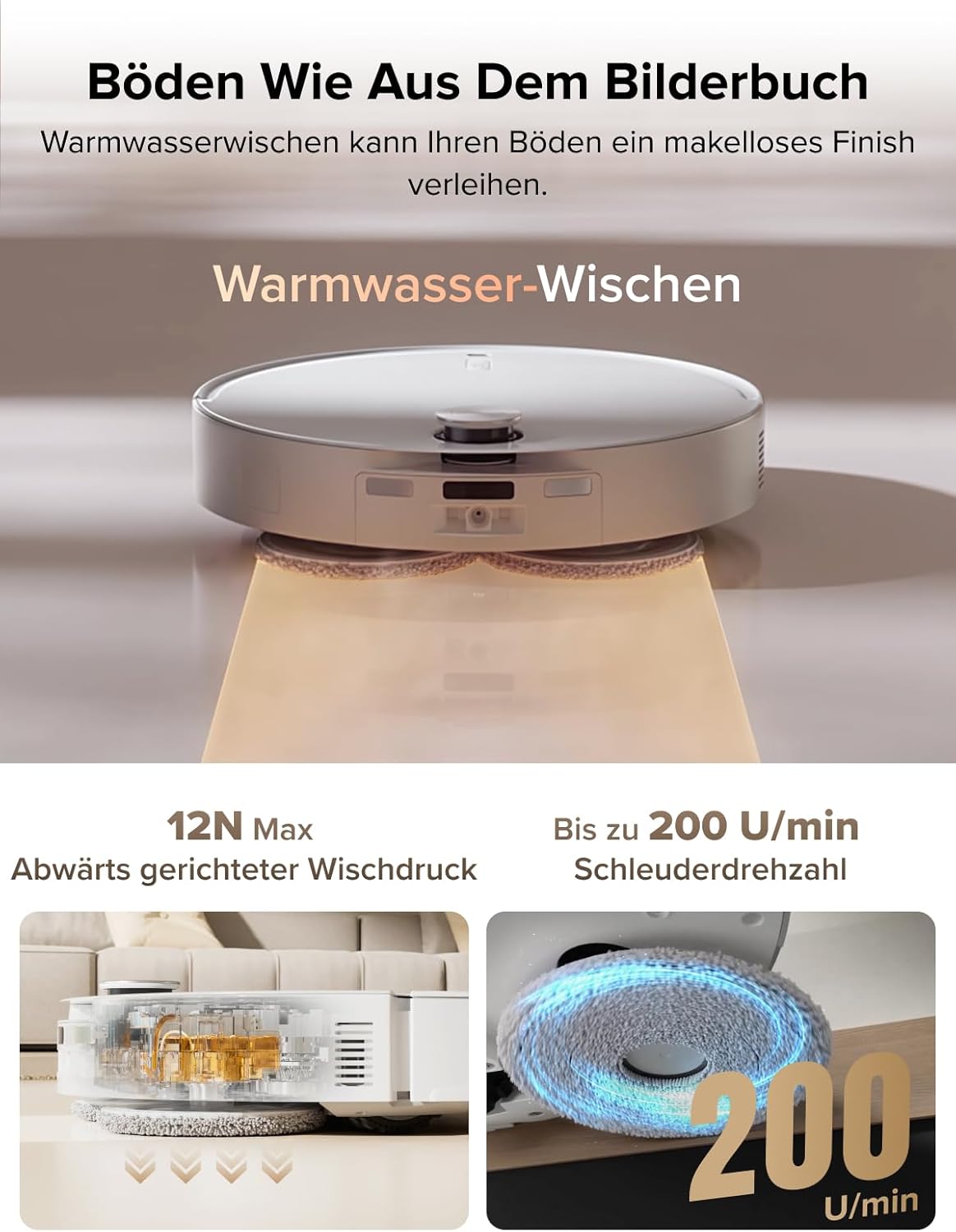 roborock Qrevo CurvX Saugroboter mit Wischfunktion&anhebbarem Wischmopp, 22.000Pa Saugkraft, 7,98 Ultra-Slim Design, Dual Anti-Tangle-System, Reactive Al-Hinderniserkennung (Weiß)