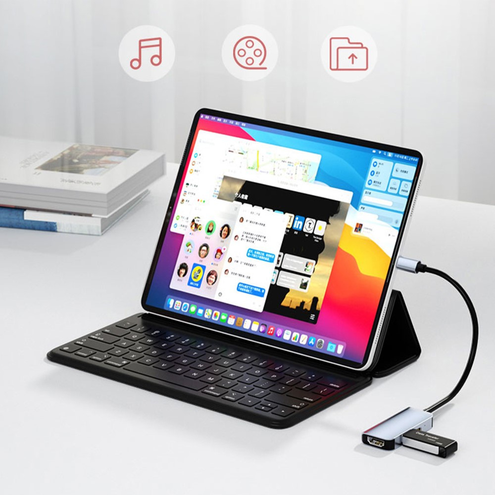 USB C Mini Multiport Adapter HUB mit 1x USB C (PD/87W) / 1x USB 3.0 / 1x HDMI 4K@30Hz - Blau
