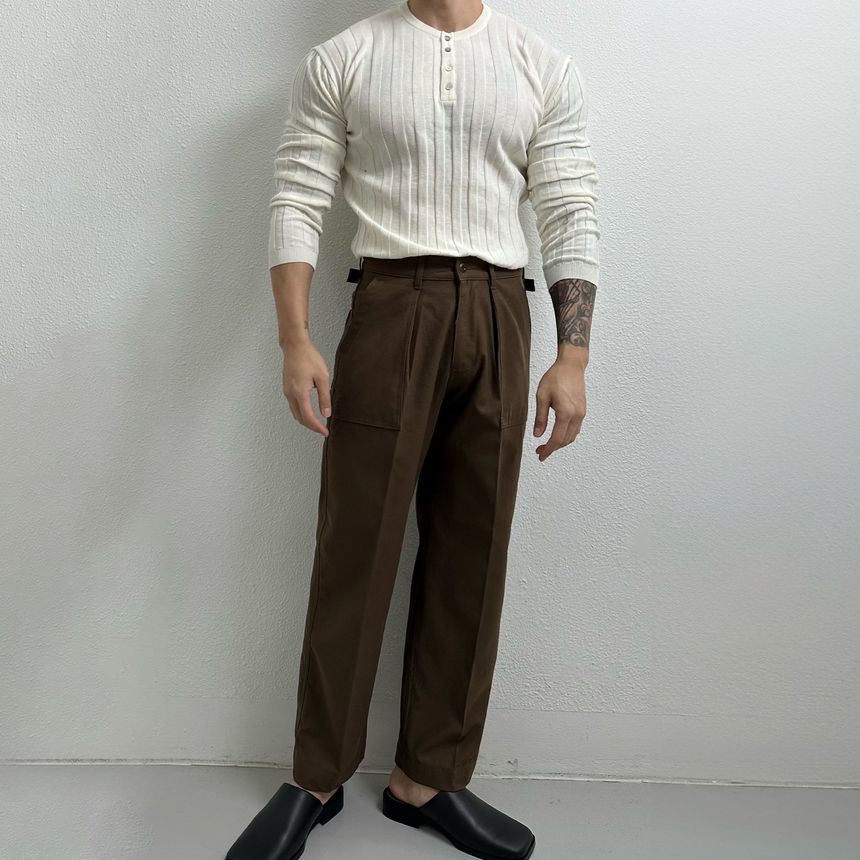 Okwano - Henley-top met lange mouwen en ronde hals, effen gebreid