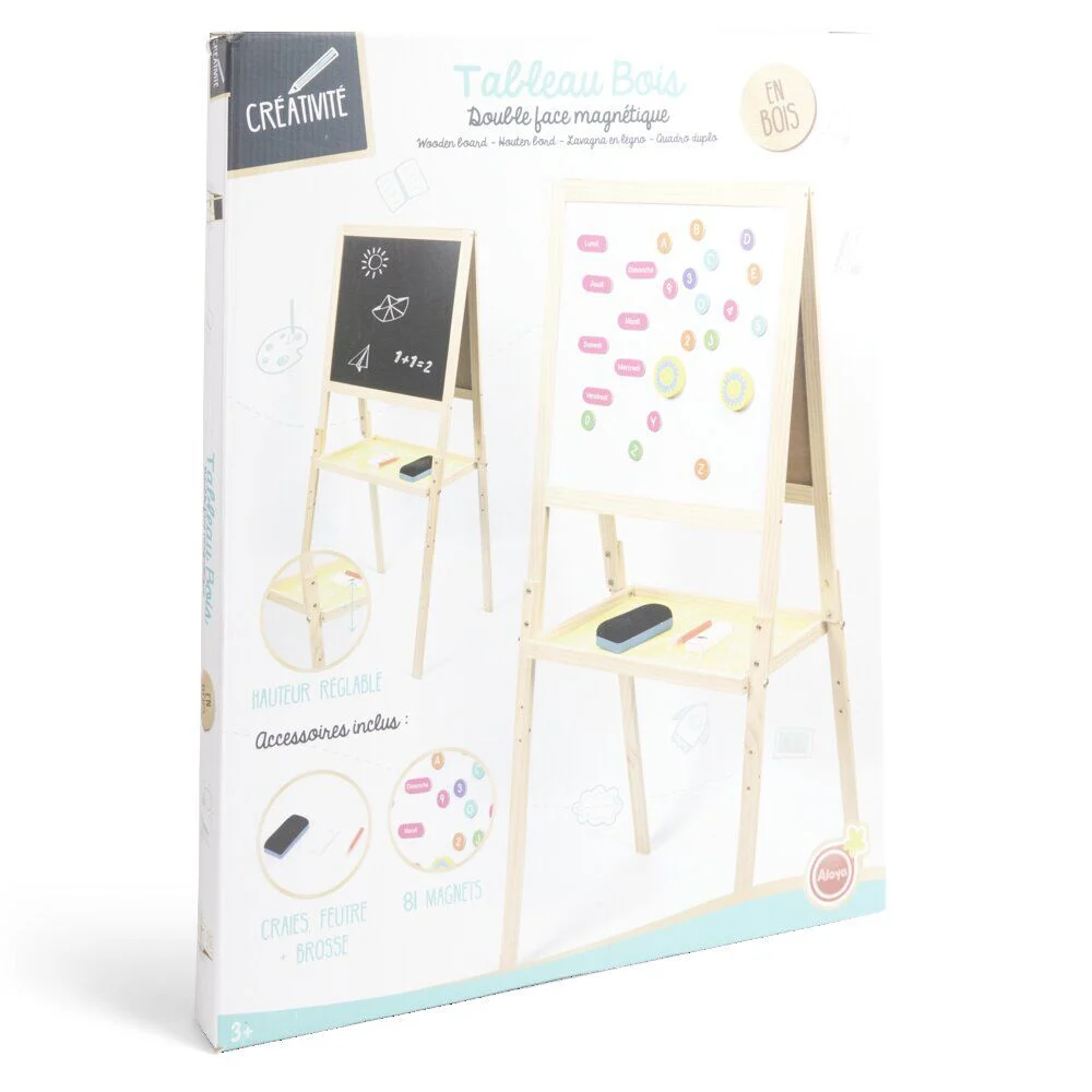 Tableau en bois double face magnétique et craie avec accessoires