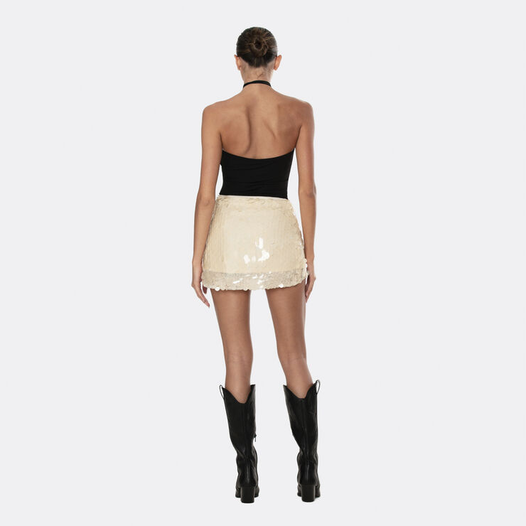 OW Collection Pluto Sequin Mini Skirt Light beige