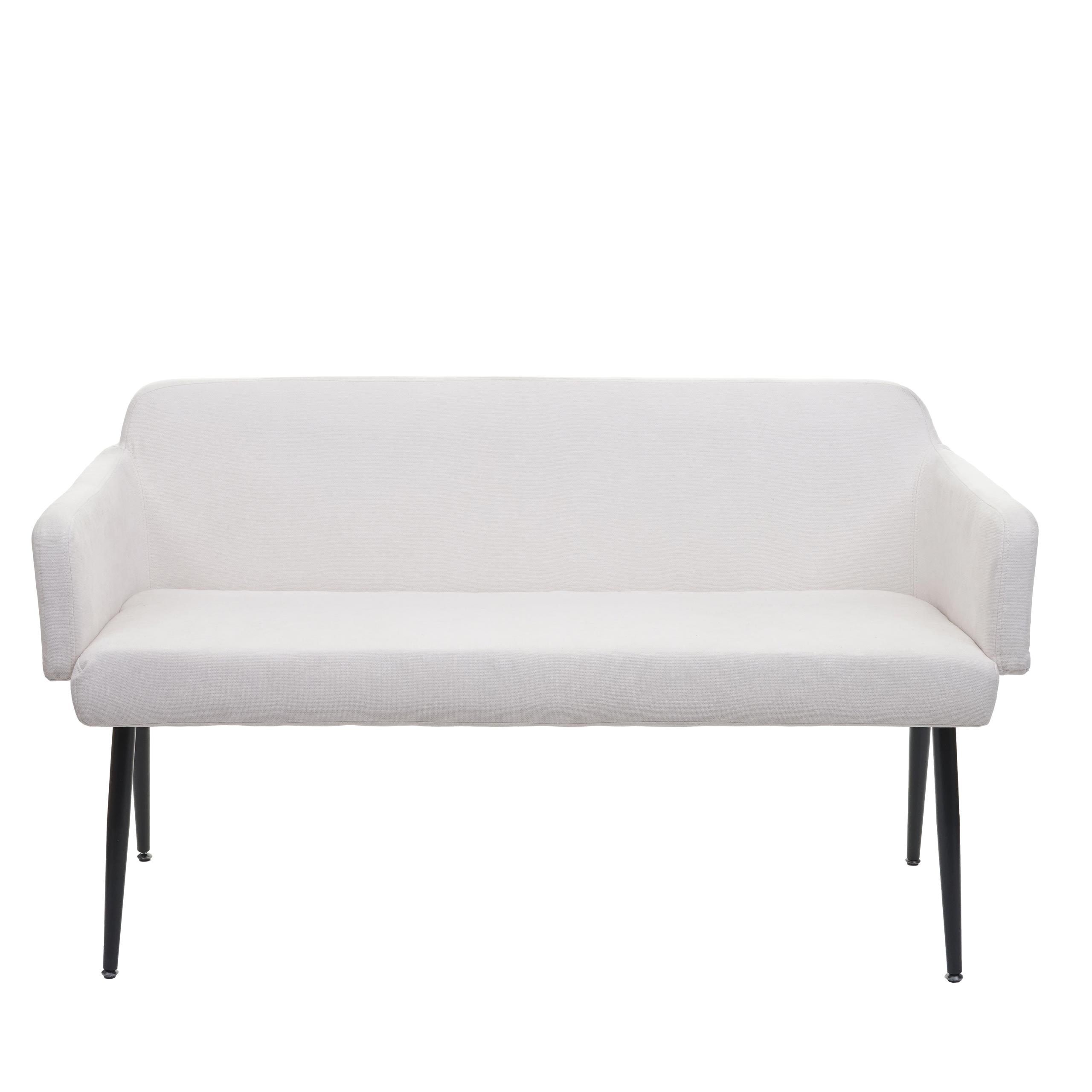 Sitzbank MCW-L13, Esszimmerbank Bank Polsterbank Garderobenbank Rückenlehne Armlehne Stoff/Textil 133cm ~ creme-weiß