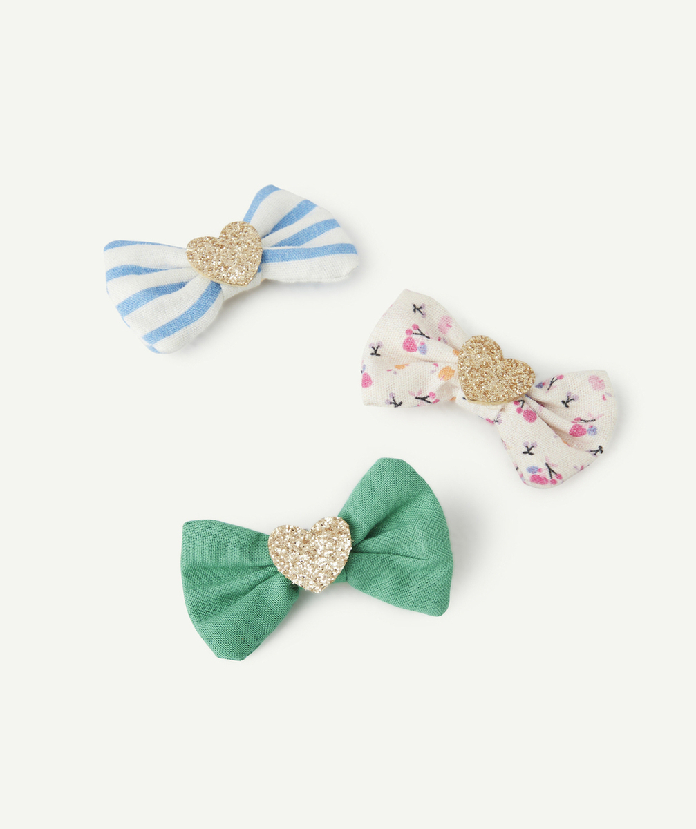 LOT DE 3 BARRETTES NOEUDS AVEC PATCH COEUR DORÉ PAILLETÉ