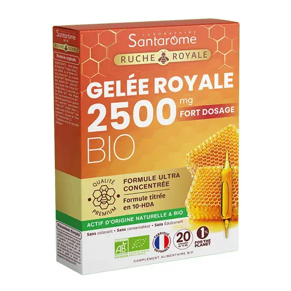 Geleia Real Santarome Royal Beehive 2500 mg Orgânica para Imunidade - 20 ampolas