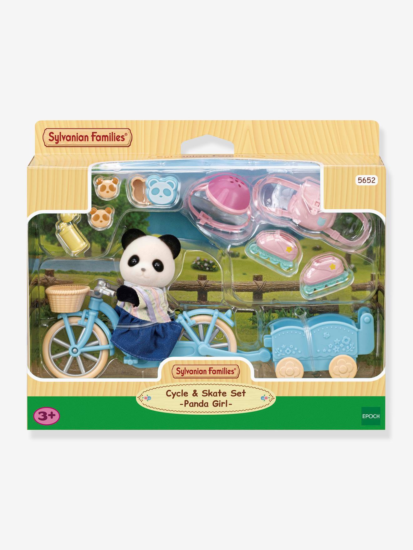 Menina panda, sua bicicleta e seu reboque