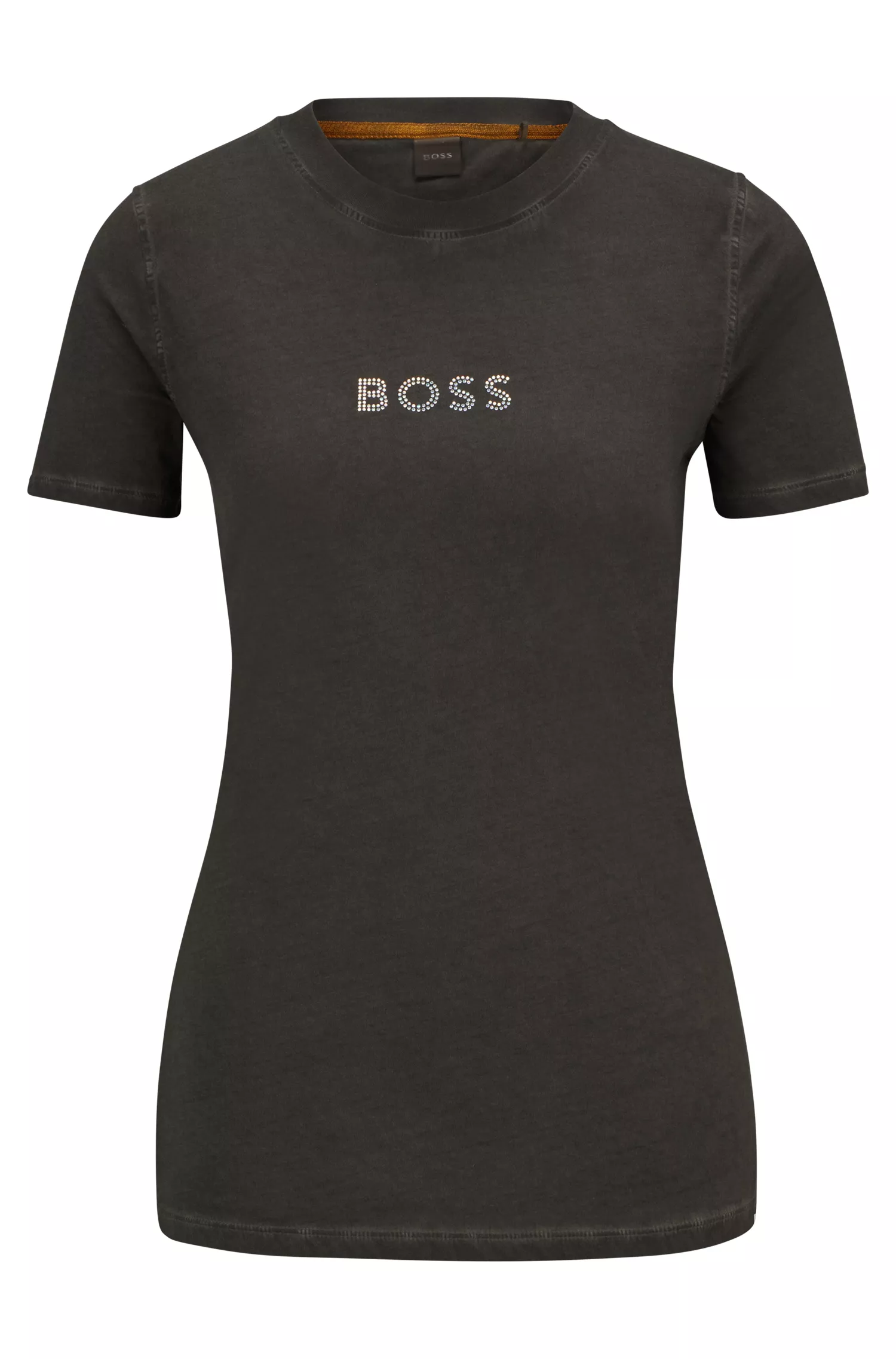 Camiseta BOSS laranja, corte slim, em algodão com logotipo bordado.