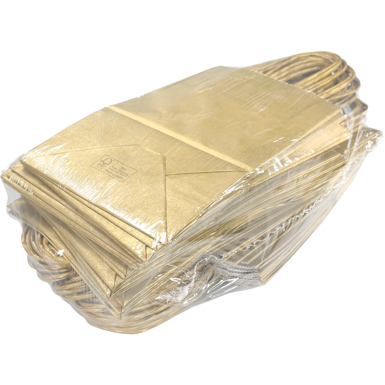 Tas, Papier, gedraaid papieren koord, 14x 8x21cm, draagtas, goud
