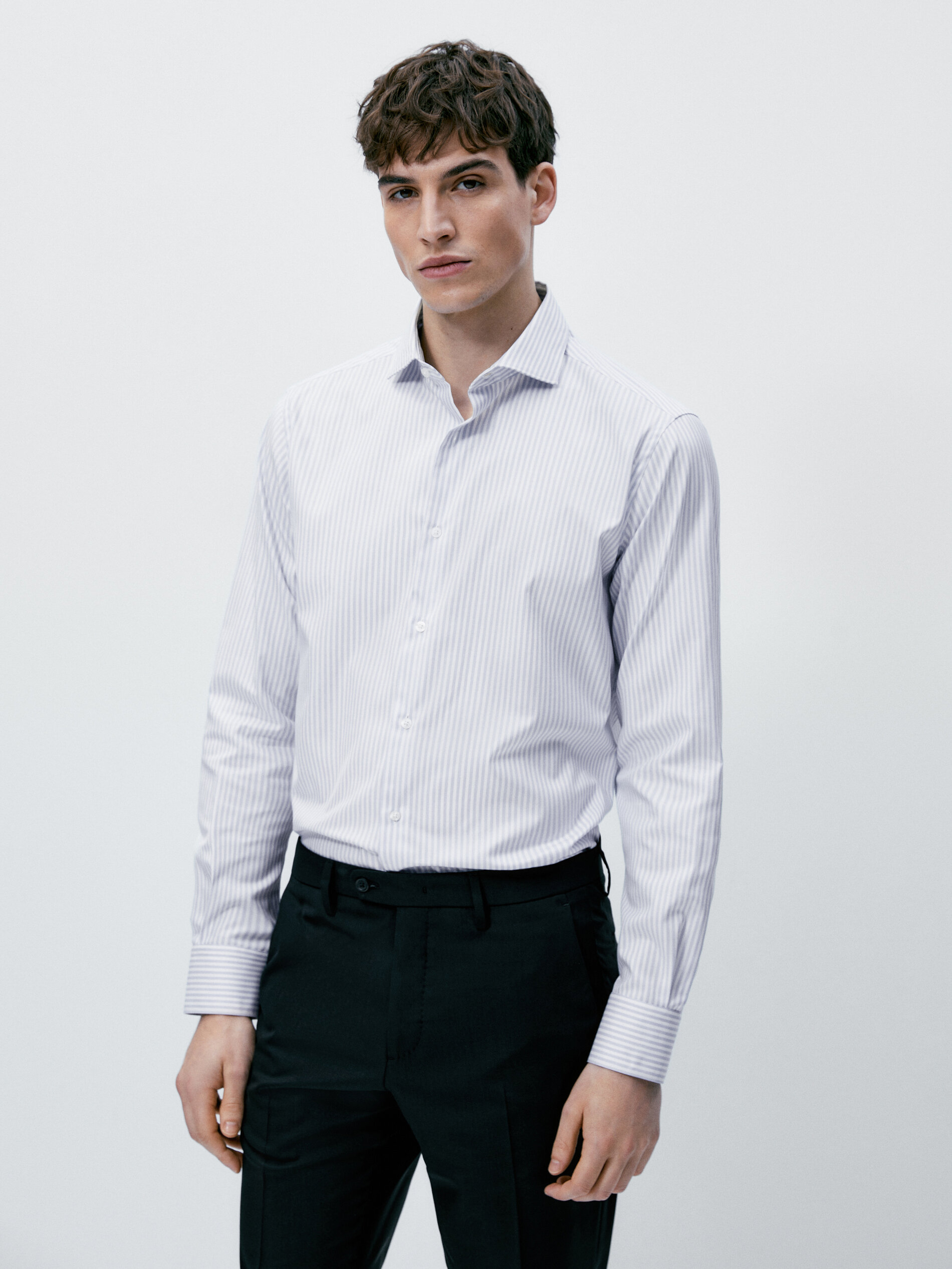 Camisa rayas easy iron slim fit - Azul Claro