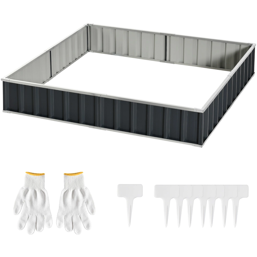 Outsunny Gartenbeet inclusive Gartenhandschuhen und Beetschildern grau