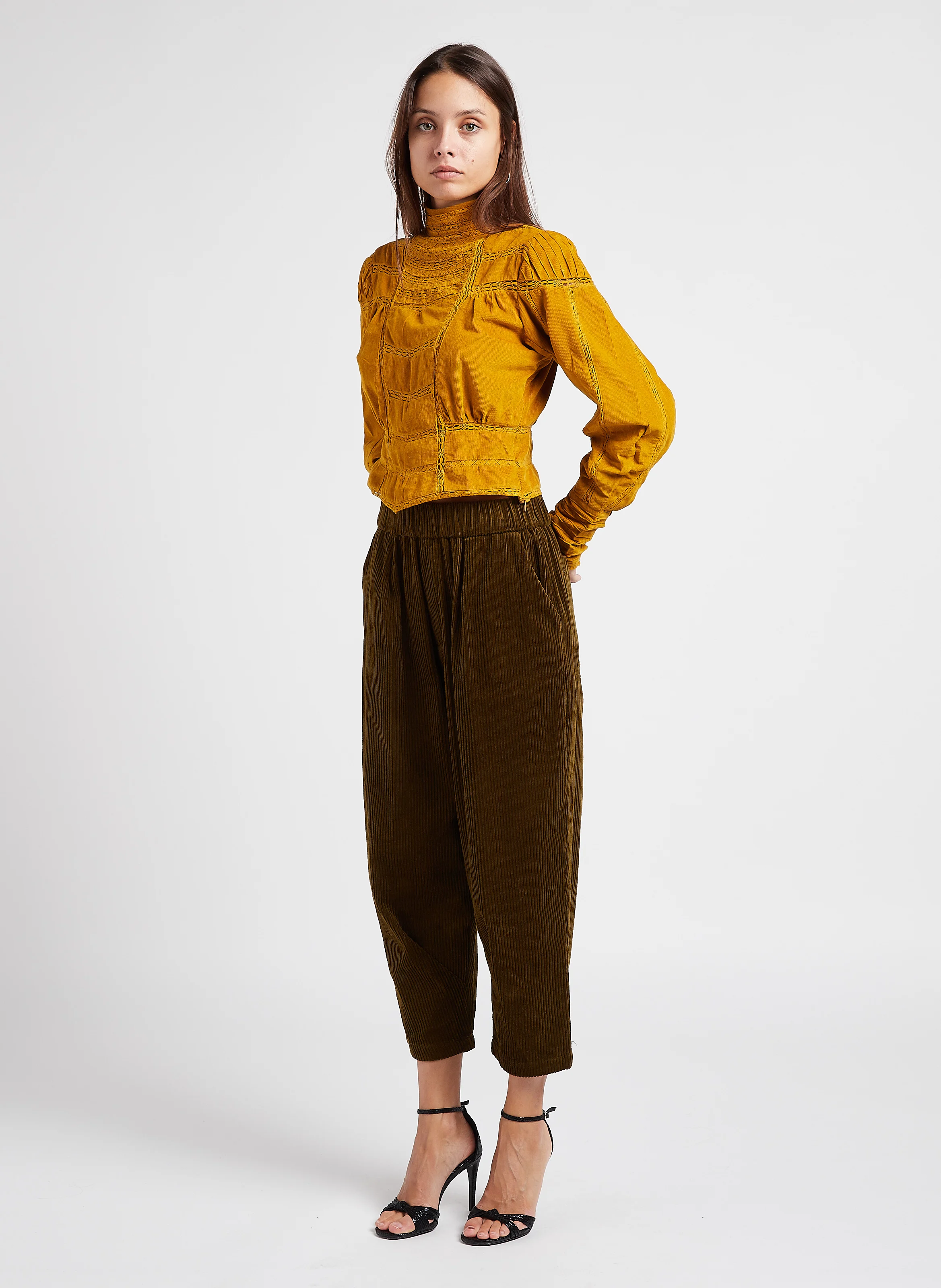 Top col montant en coton | Marron