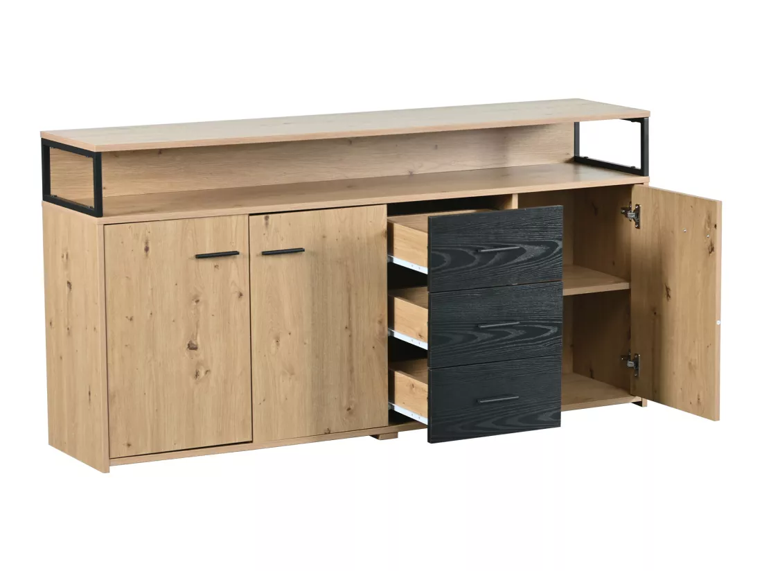 Buffet avec 3 portes et 3 tiroirs - panneaux de particules - coloris naturel et noir