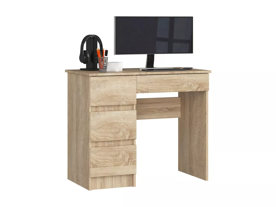 Bureau d'ordinateur AKORD gauche A7 Chêne Sonoma 90 cm 4 tiroirs façade Chêne Sonoma 90x50x77 cm
