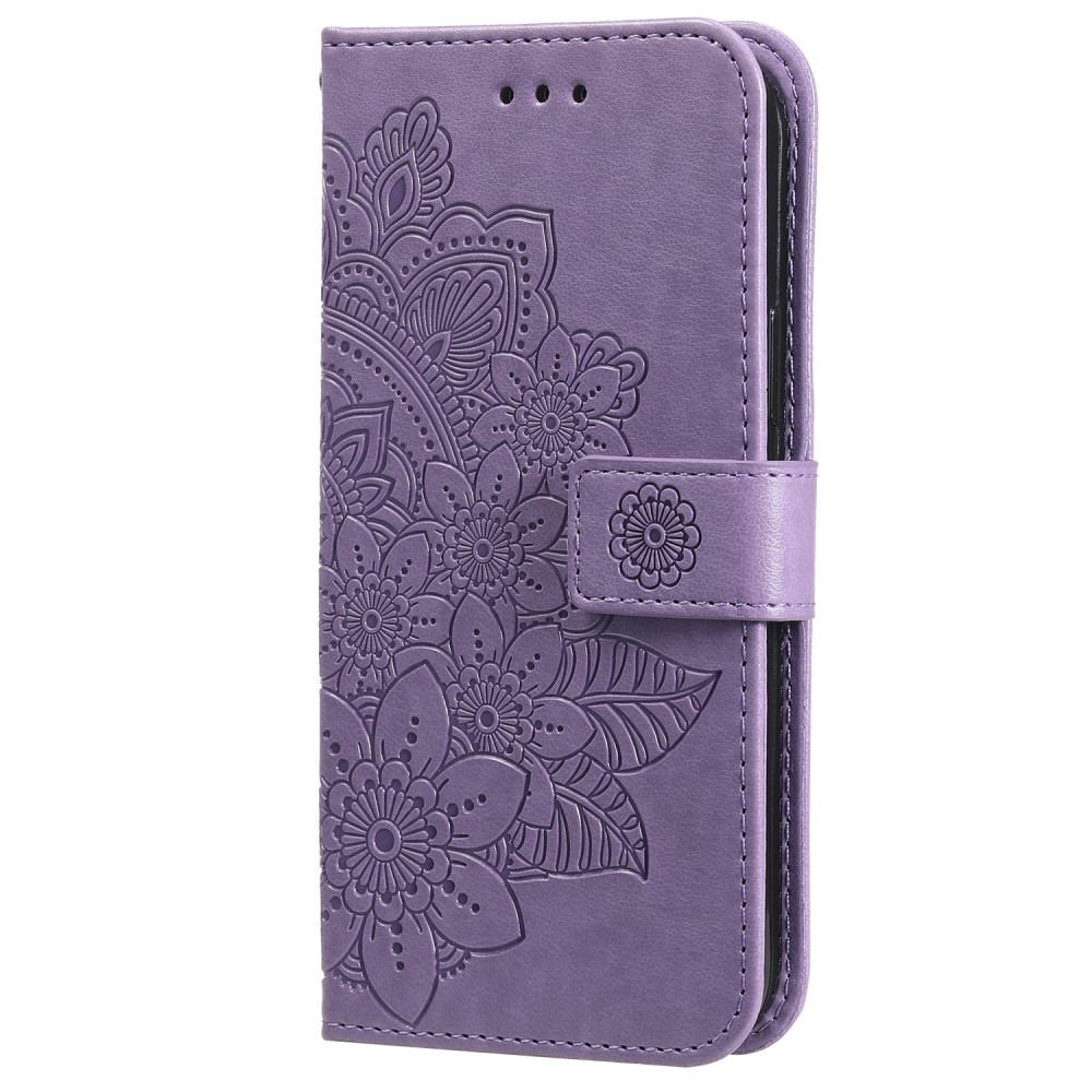 Samsung Galaxy S24 Ultra Leder Tasche Wallet - Mandala Flowers Imprint - Lila