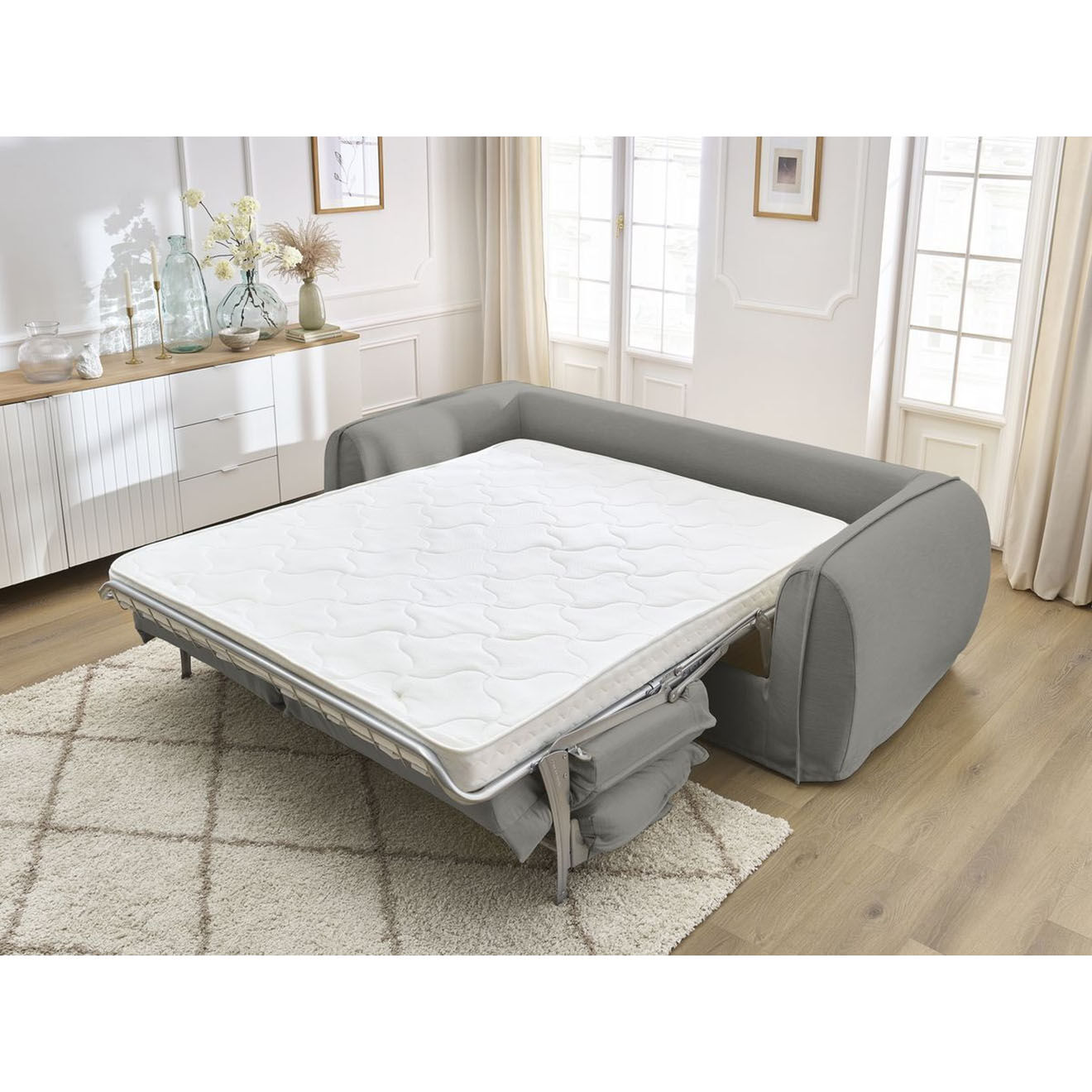 Bobochic Canapé droit convertible express 3 places Archimède 140 gris foncé - 216x106x93 cm