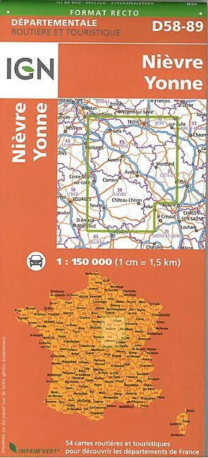 IGN - D58 89 NIEVRE YONNE ECHELLE 1 150 000