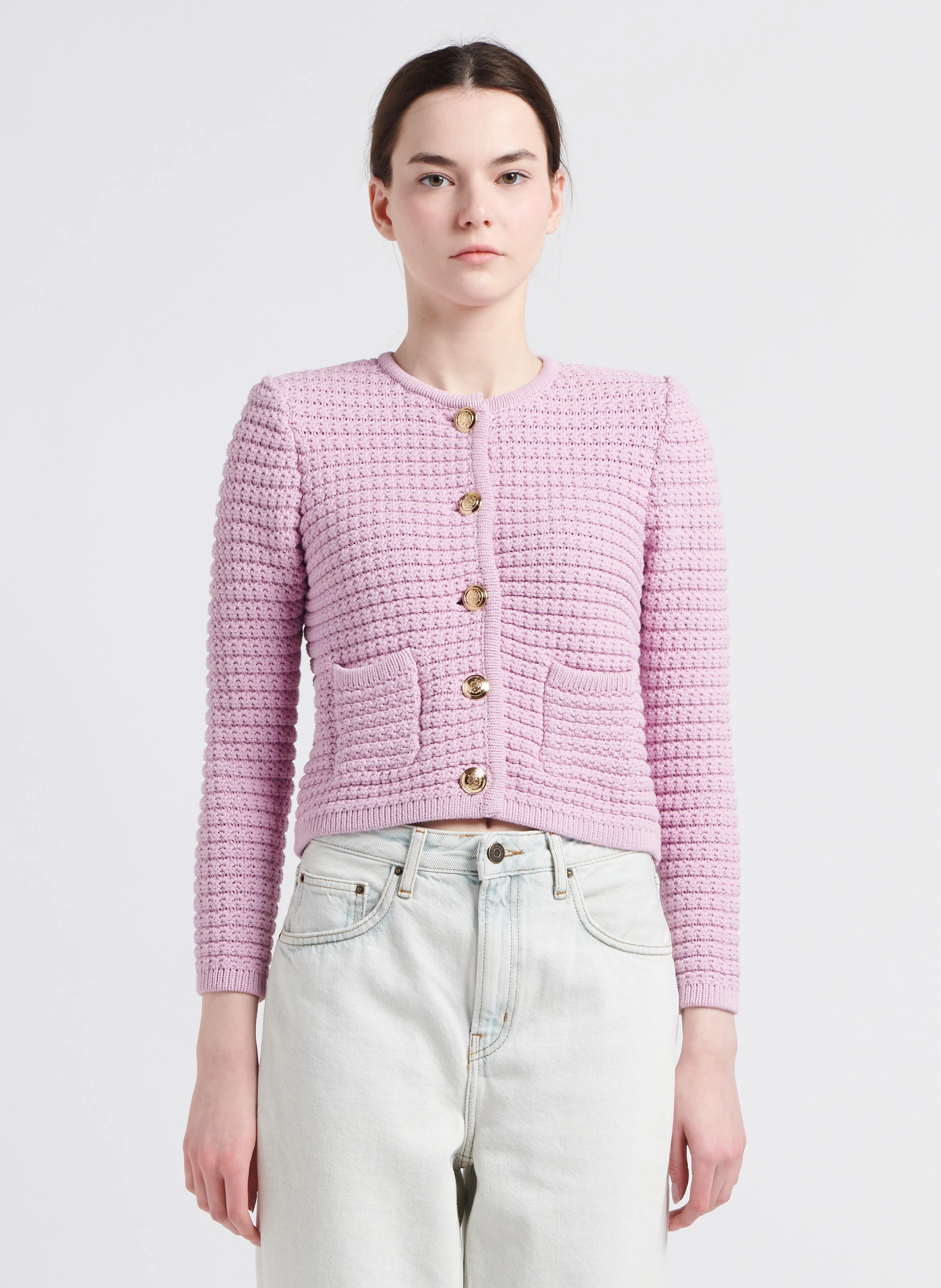 GASPARD - Cardigan droit à col rond | Violet