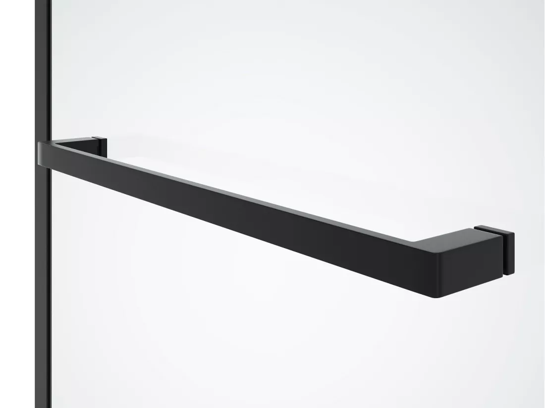 Pare baignoire avec porte-serviette et retour pivotant noir mat - (70 + 30) x 140 cm - PRIMAEL