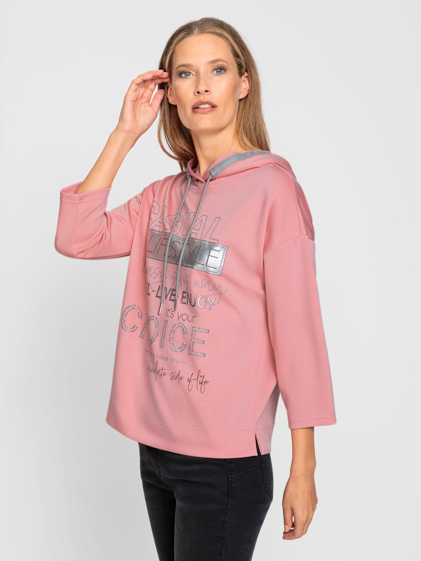 T-shirt à capuche inscription avec petites pierres brillantes fantaisie