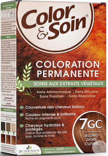 3 Chênes Color & Soin Coloration Permanente Aux Extrait Végétaux 7GC Blond Doré Cuivré 1 Kit