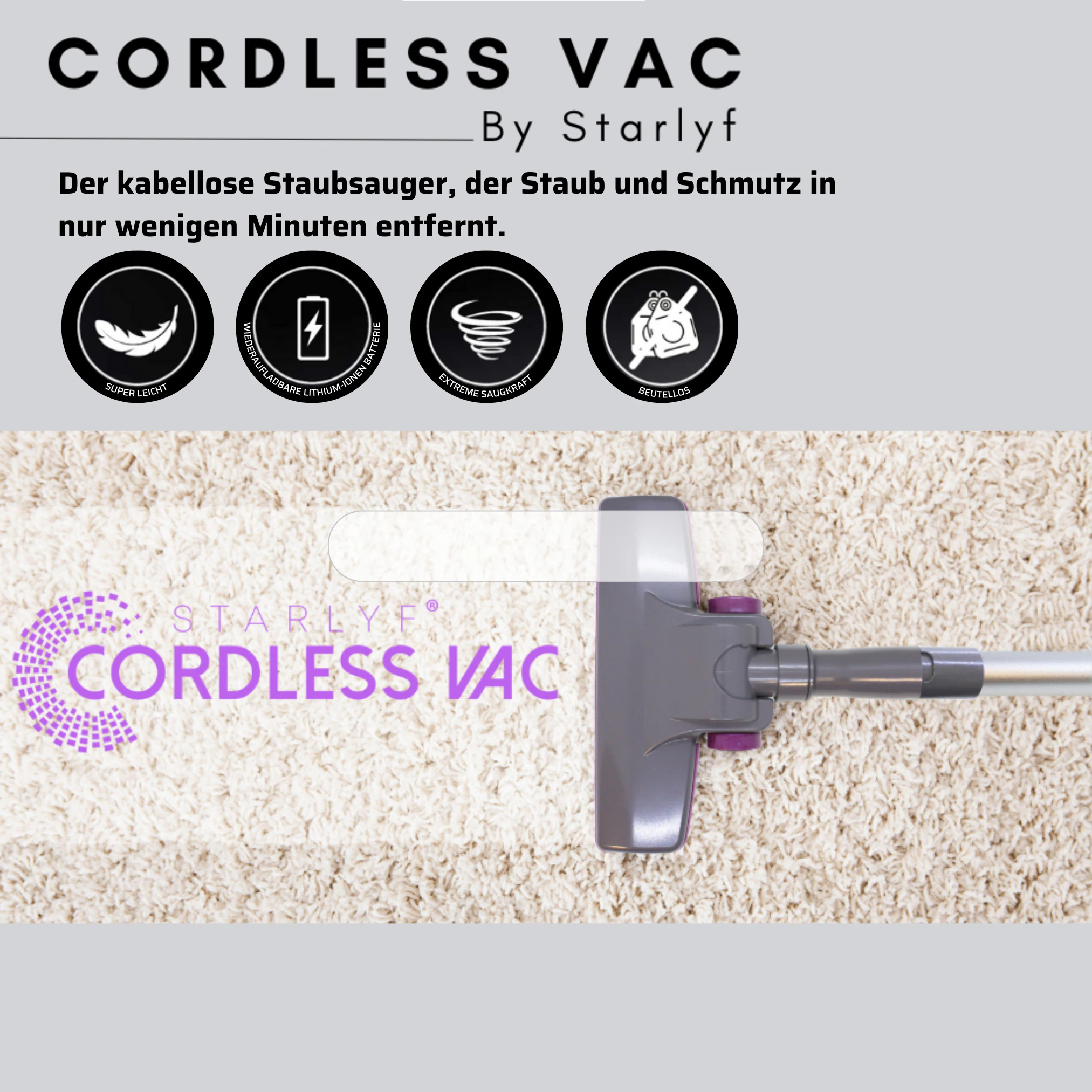 Starlyf® beutelloser Akku Handstaubsauger Cordless Vac