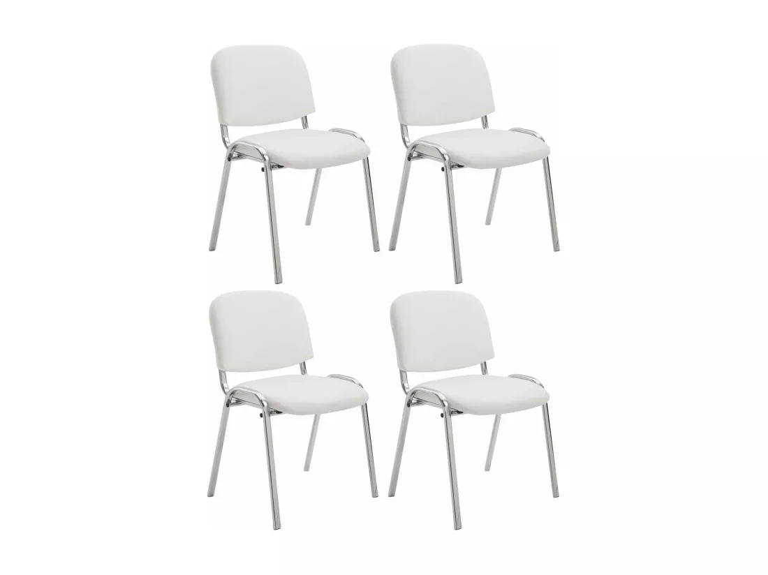 Lot de 4 Chaise de conférence - Similicuir & Métal chromé - Blanc - Ken