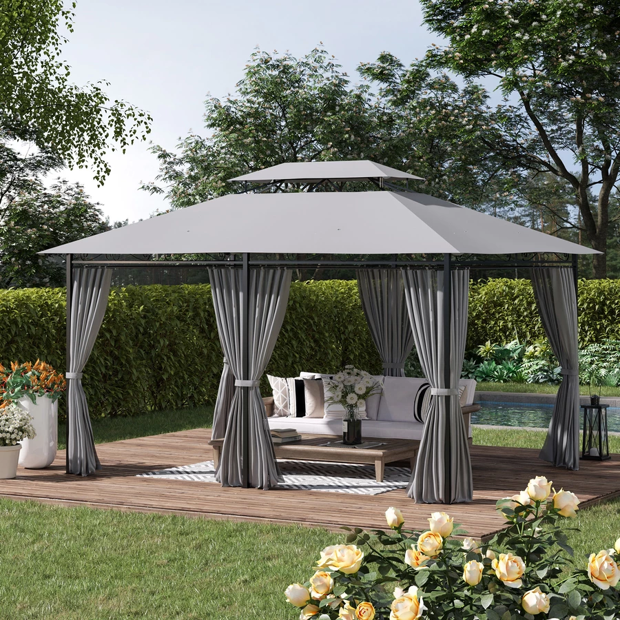 Outsunny Gartenpavillon mit Seitenwände dunkelgrau
