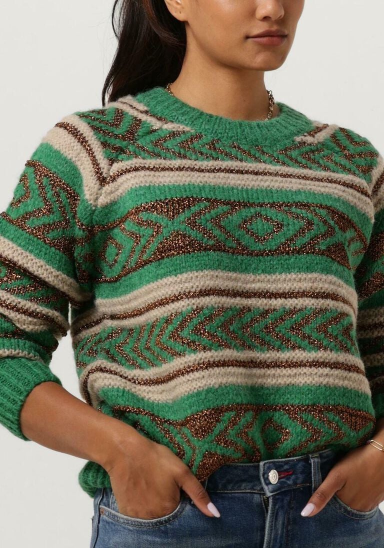 SCOTCH & SODA groene scotch & soda trui metallic fair isle pullover