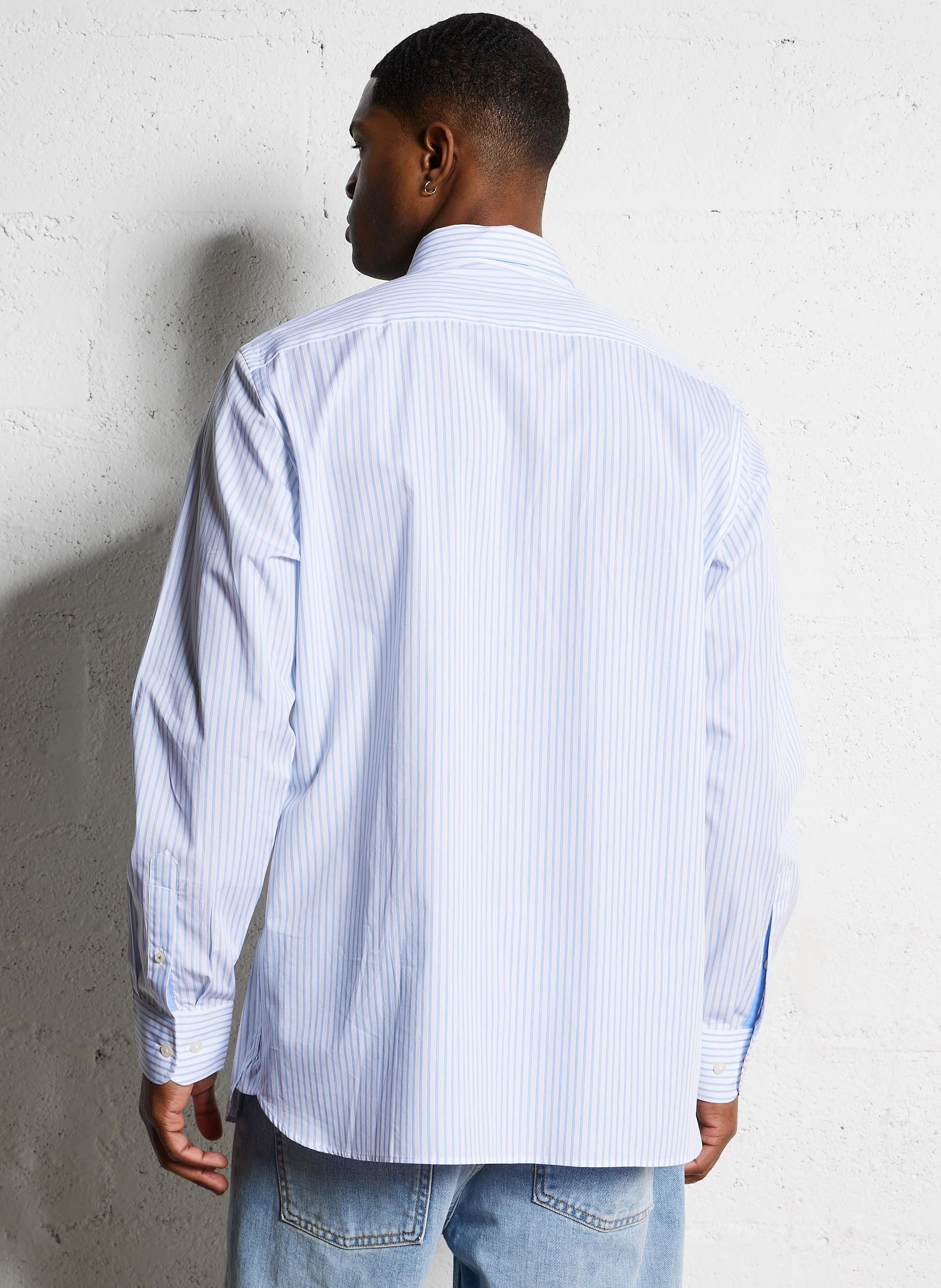 Chemise droite en coton rayé | Bleu