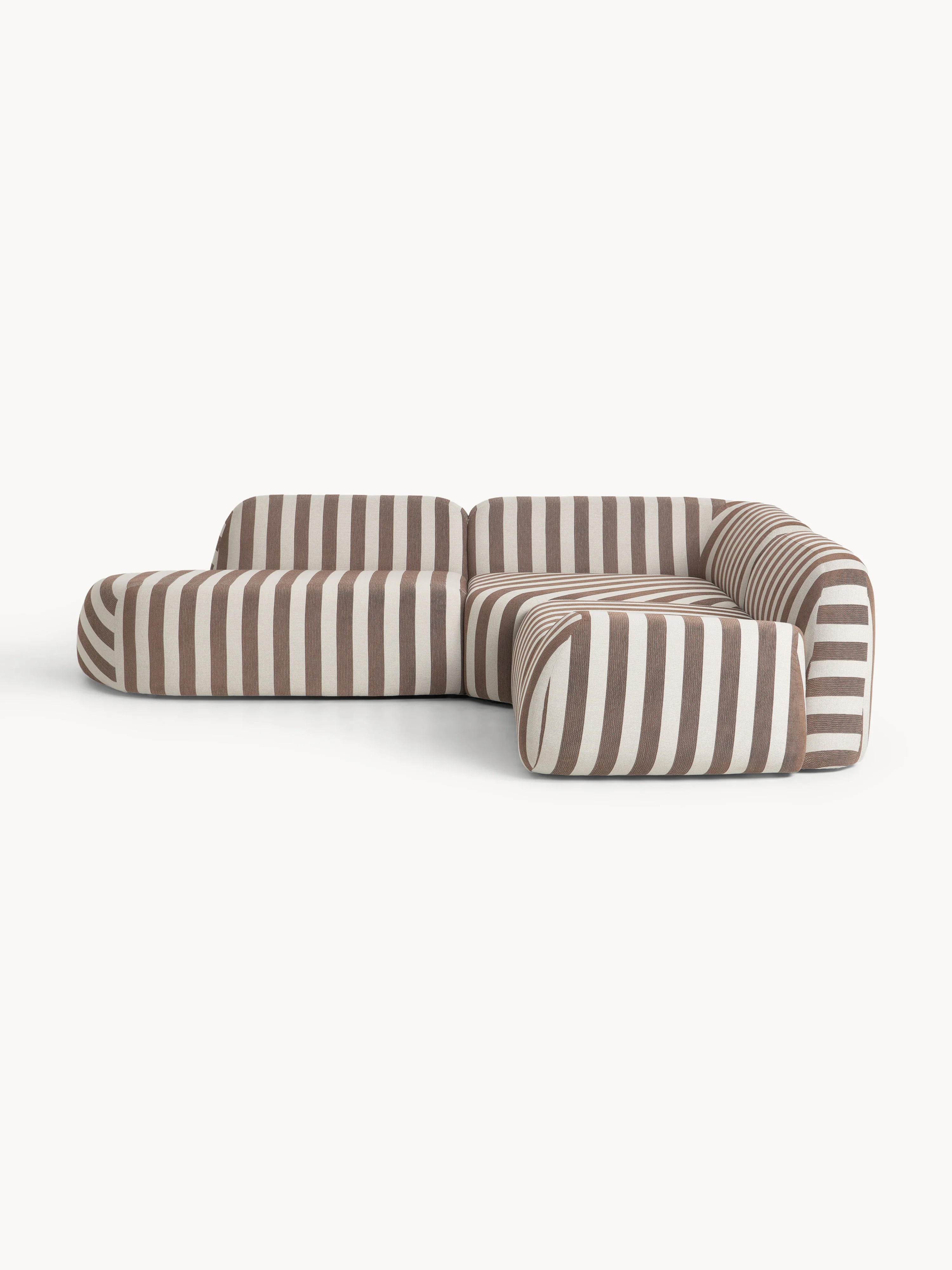 Gestreepte modulaire hoekbank Wolke (4-zits) met chaise longue