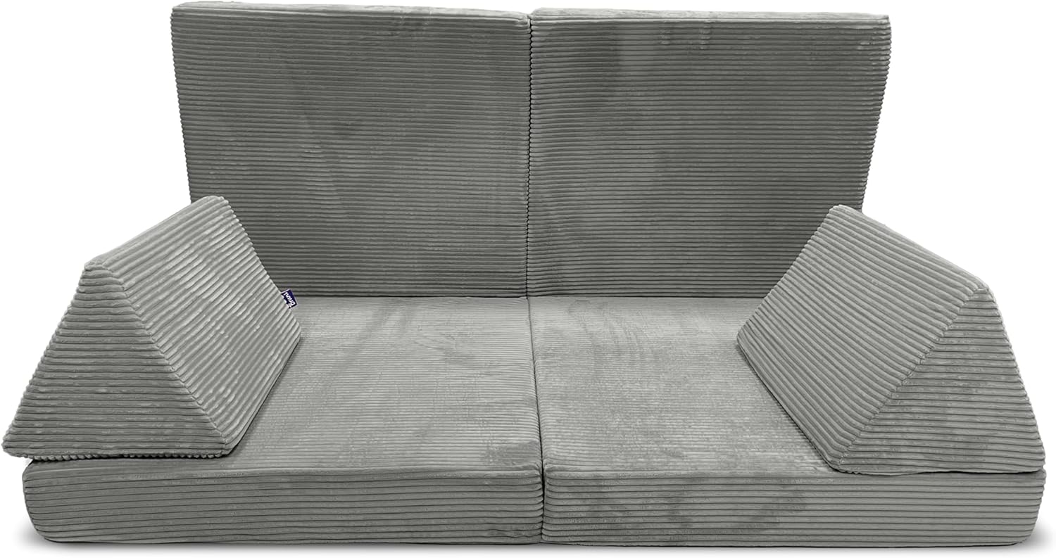 Bruni Spielsofa Cord für Kinder in Grau - großes XXL-Sofa fürs Kinderzimmer, Schlafsofa mit abnehmbarem, flauschigem Cord-Bezug, in Österreich entwickelt