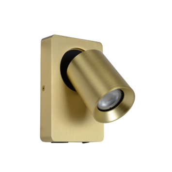 Lucide NIGEL wandspot LED dimb. GU10 3000K Met USB oplaadpunt mat goud / Messing