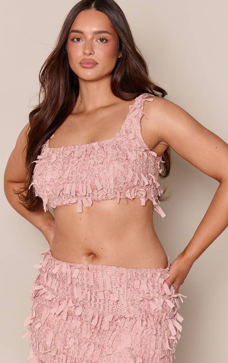 Rose Ensemble Crop Top À Encolure Ronde Avec Sequins Texturés Shape