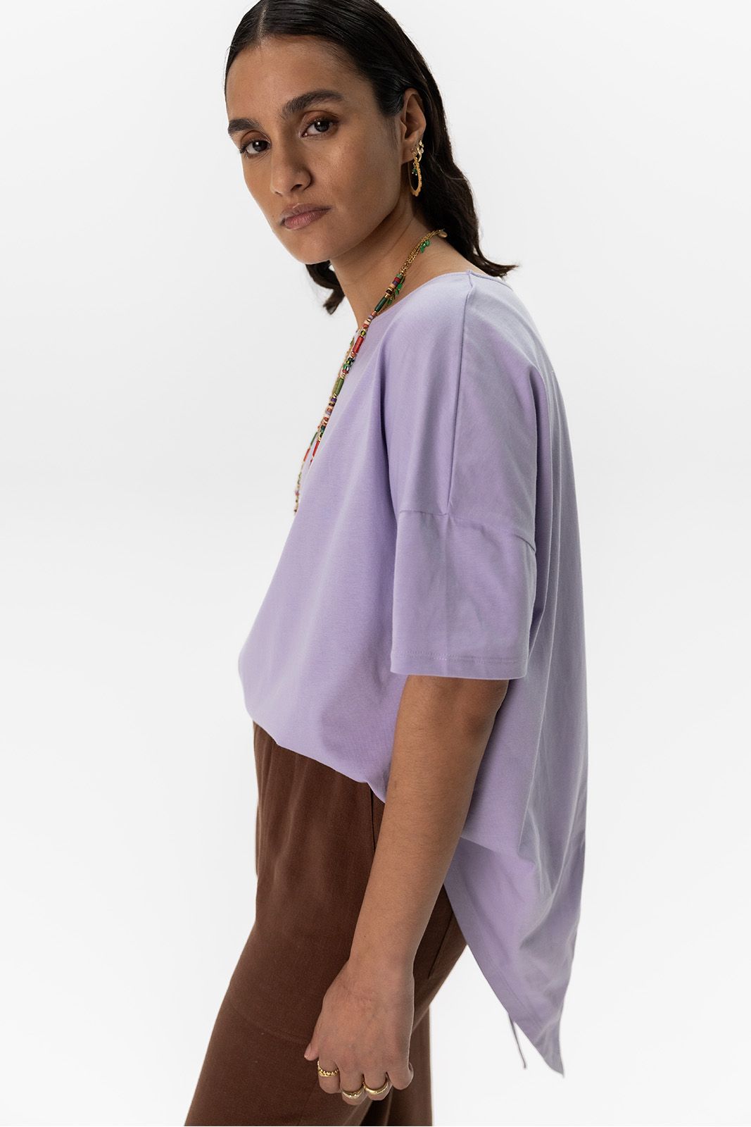 Lavendel T-shirt met knoopdetail