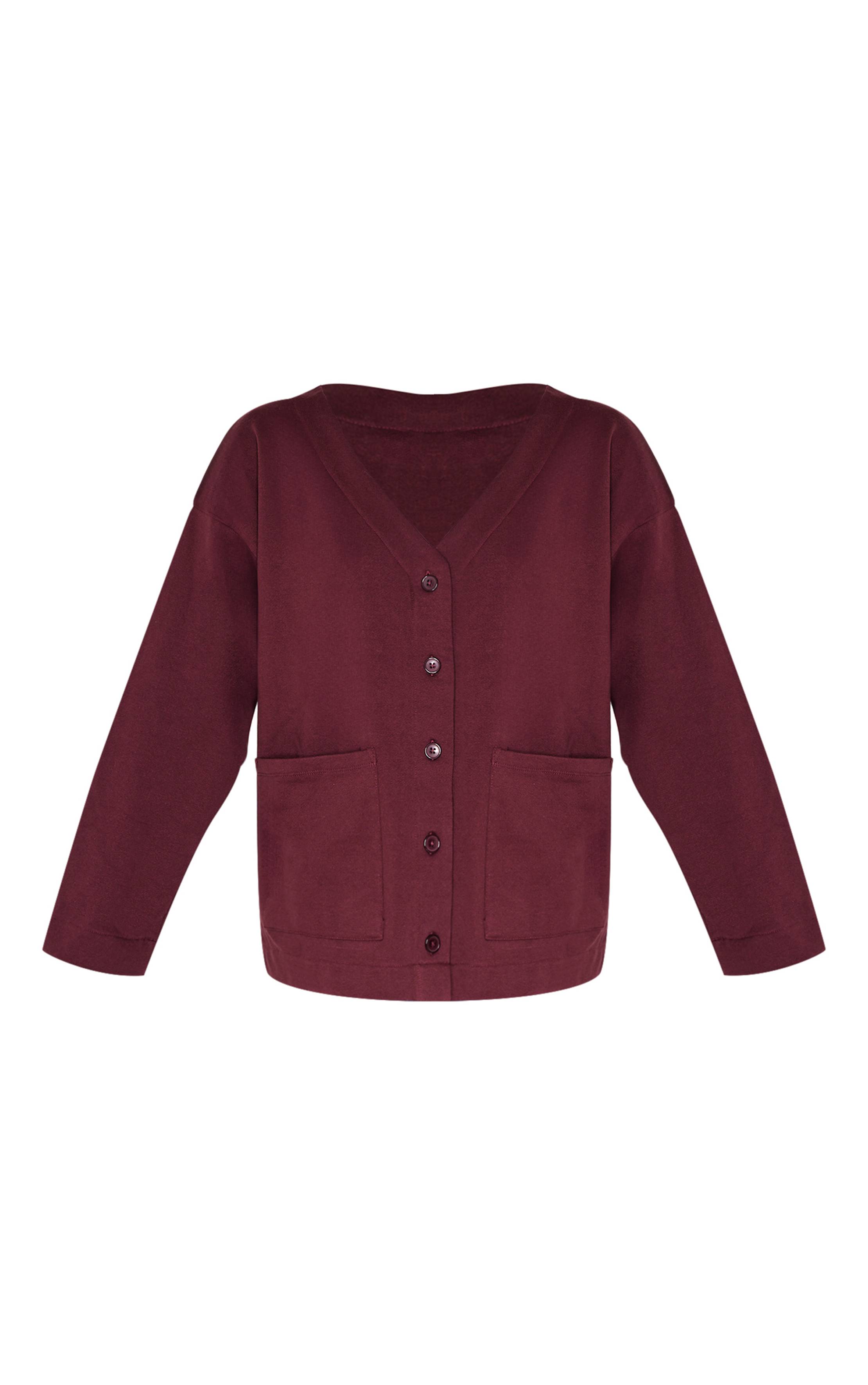 Rouge Bordeaux Cardigan Sweat Boutonné En Molleton Premium