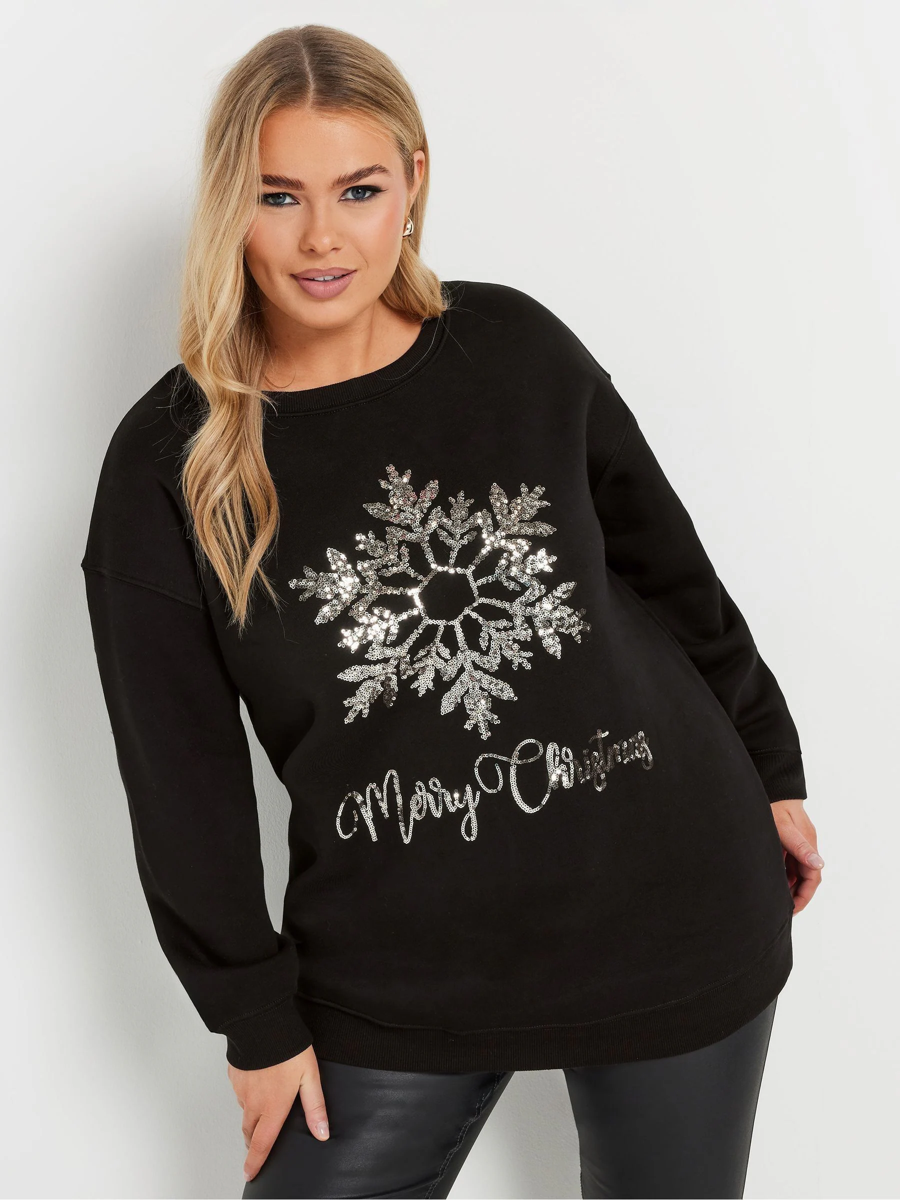 Yours Curve Sequin Embellished 'Merry Christmas Sweatshirt