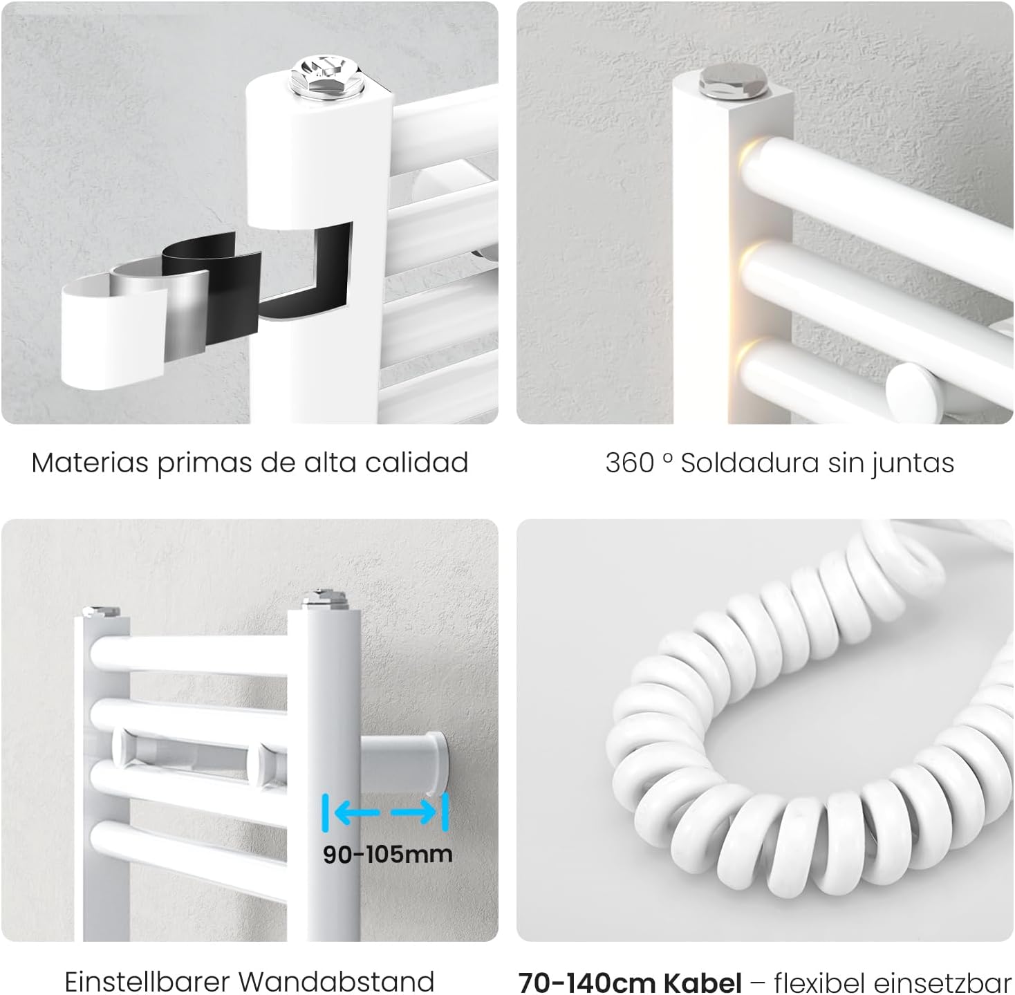 Heilmetz Smart WiFi Badheizkörper Elektrisch 70x40cm Elektrischer Handtuchtrockner mit Thermostat und Timer-Funktion Gerade Handtuchheizkörper Weiß 300W