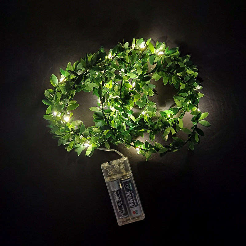 (2m) 20 LED's Deko Lichterkette Lorbeer Blätter Beleuchtung (Batteriebetrieben) - Warmweiss / Grün