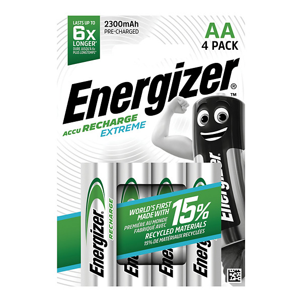 Piles rechargeables Energizer Extrême 2300mAh LR06 AA, lot de 4