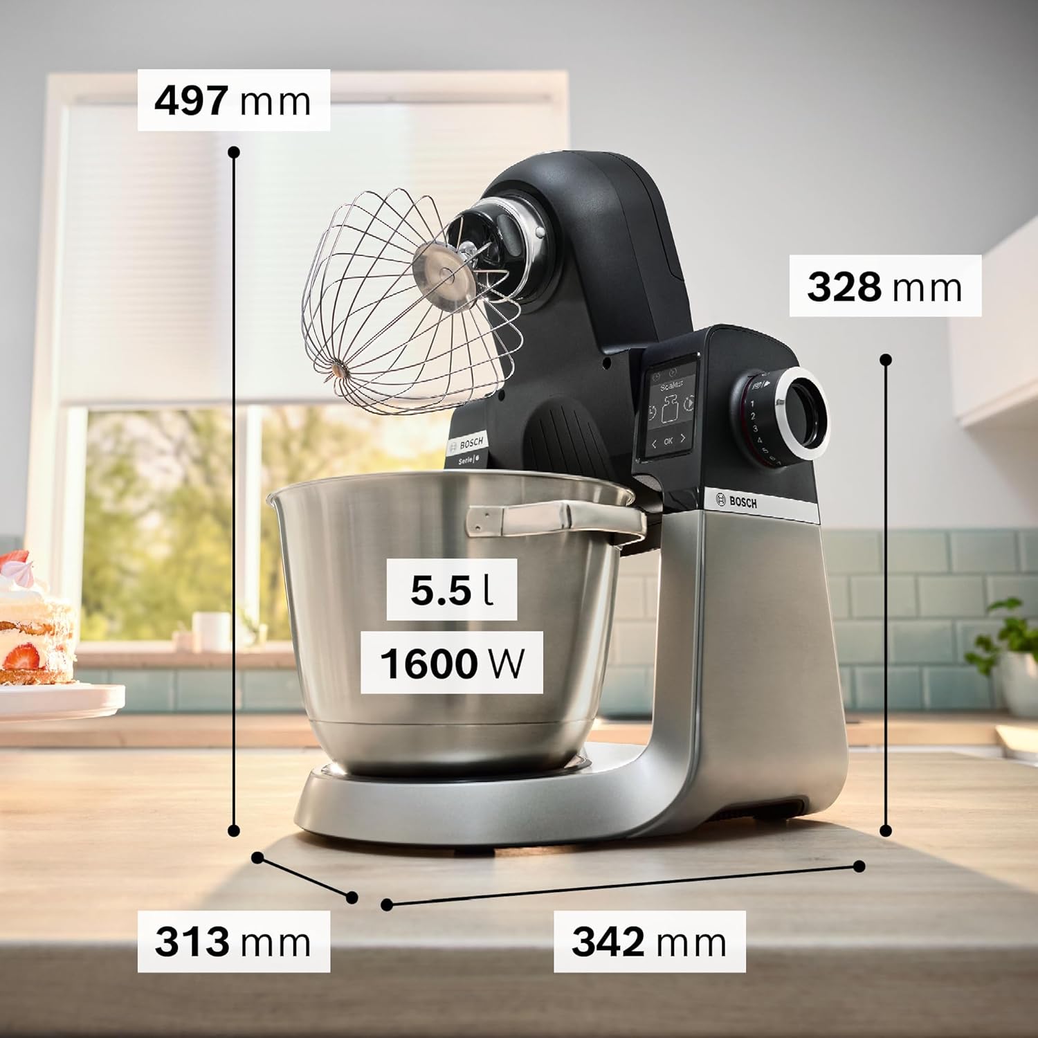 Bosch Küchenmaschine Serie 6 MUMS6ZS13D, NEU, Automatikprogramme & Bosch Pommes-Frites-Scheibe MUZ9PS1, für Pommes Frites, robust