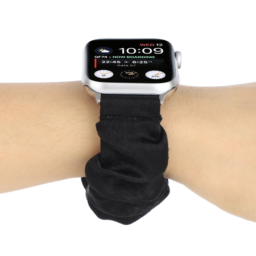 Apple Watch (49/46/45/44 mm) Stoff Ersatz Armband Scrunchie (Gelenkumfang: 175-230mm) - Schwarz