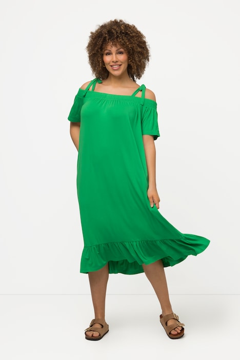 Midikleid, Volant, A-Linie, Carmenausschnitt, Halbarm